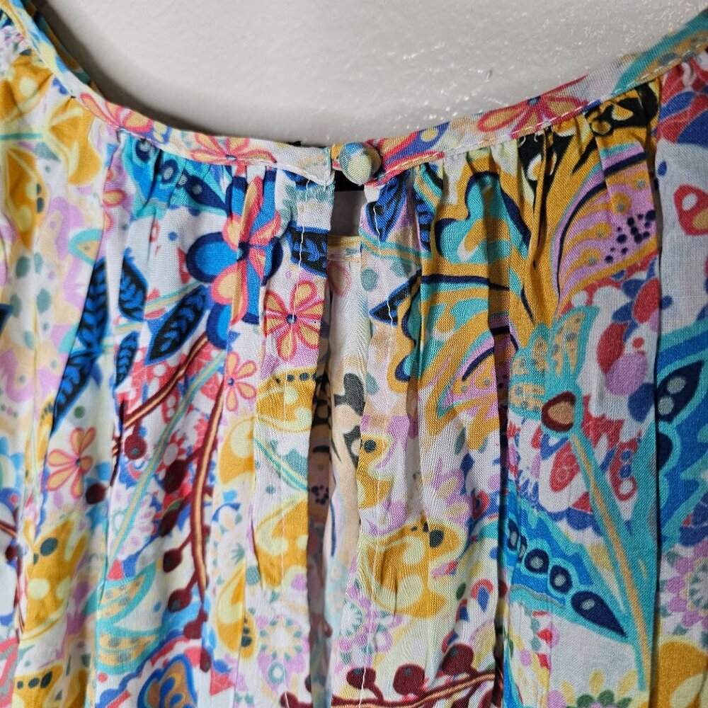 Tolani Collection Size Large Colorful Artsy Floral Long Puff Sleeve Blouse Top - Picture 8 of 8